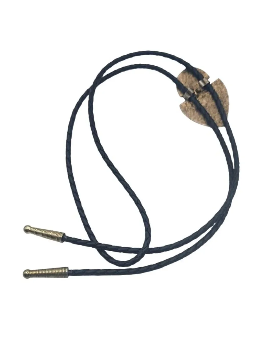 Mens Western Black Bolo Tie Faux Onyx Bronze Tone Slide Braided Cord Cowboy